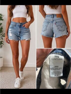 Levi’s 569 Cut Off Denim Shorts Distressed Frayed High Rise Light Wash 29